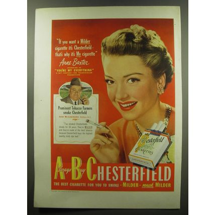 1949 Chesterfield Cigarettes Ad - Anne Baxter - If you want a Milder Cigarette