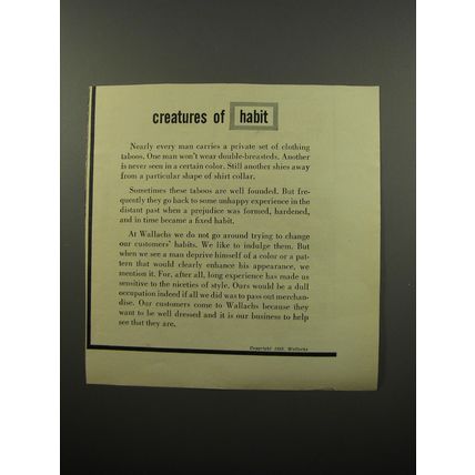 1950 Wallachs Clothes Ad - Creatures of habit