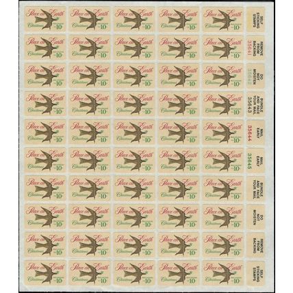 Christmas Dove Sheet of Fifty 10 Cent Postage Stamps Scott 1552