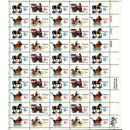 Christmas Antique Toys Sheet of Fifty 6 Cent Postage Stamps Scott 1415-18
