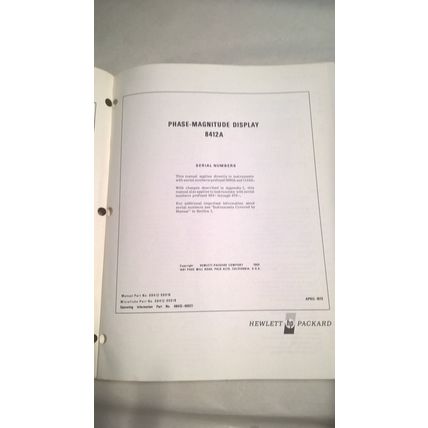 Hewlett Packard Phase Magnitude Display 8412A Oprerating & Service Manual