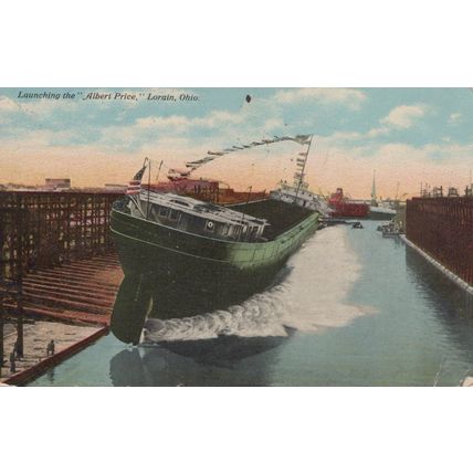 ZAYIX Postcard Great Lakes Ship SS Albert Price Launching at Lorain, Ohio 1910