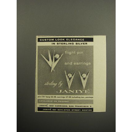 1957 Janiye Jewelry Advertisement - Flight Pin and Earrings