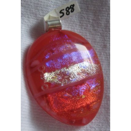 Handmade OOAK Dichroic Fused Glass Pendant, pink, silver bail, id:s88