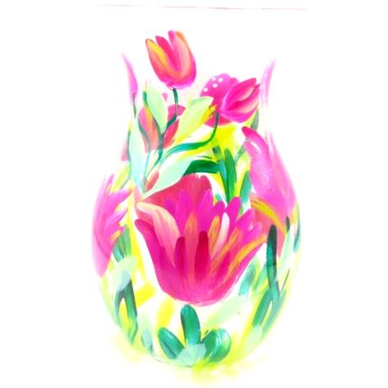 Pink Tulips Floral Vase Glass Handpainted 18 CM Gift Home Decor Ornament