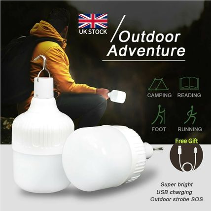 60W LED Outdoor Light Bulb with Hanging Rechargeable BBQ Camping Emergency Lamp