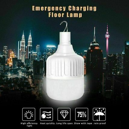 60W LED Outdoor Light Bulb with Hanging Rechargeable BBQ Camping Emergency Lamp
