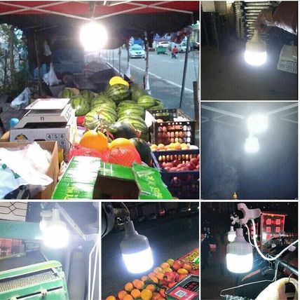 60W LED Outdoor Light Bulb with Hanging Rechargeable BBQ Camping Emergency Lamp
