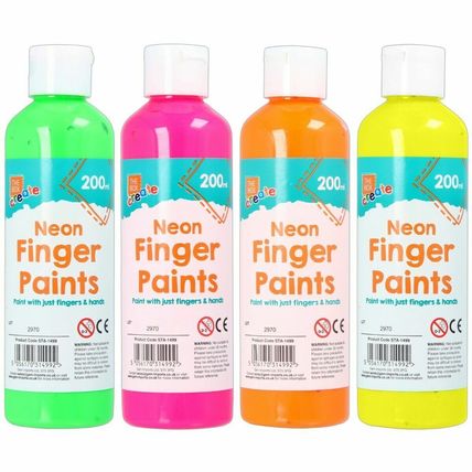 4 x NEON FINGER PAINTS Non Toxic Safe Kids Art Craft Green Pink Orange Yellow UK