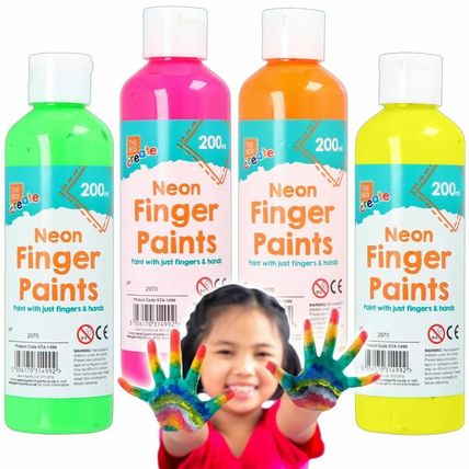 4 x NEON FINGER PAINTS Non Toxic Safe Kids Art Craft Green Pink Orange Yellow UK