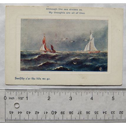 vintage Greetings postcard - Although The Sea Divides Us....