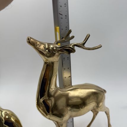VINTAGE BRASS DEER Pair LARGE 13” Buck 9” DOE Mid Century Solid Retro Sculptures