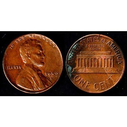 USA One Cent 1959 Used Coin Lincoln Memorial 1c