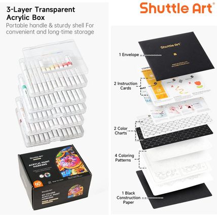 Shuttle Art Automatic Ink Control Acrylic Paint Markers, 60 Colors Brush Tip Acr