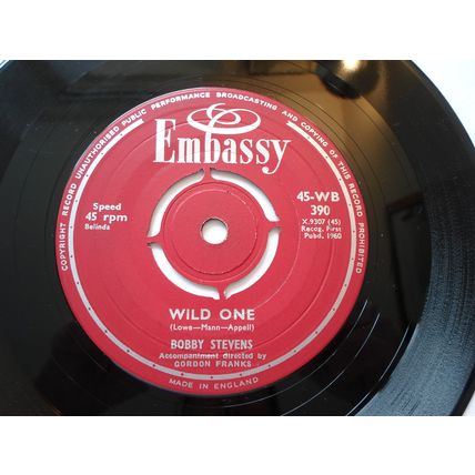 7" 1960. BOBBY STEVENS.FALLIN LOVE WITH YOU.EMBASSY WB 390.WILD ONE.NEAR MINT