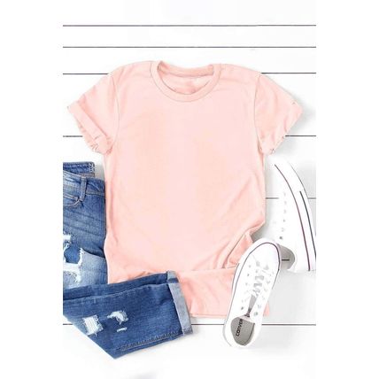 Pink Solid Color Crew Neck Tee