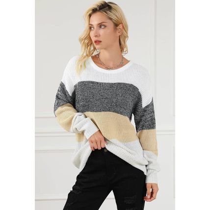 Multicolour Color Block Drop Shoulder Knit Sweater