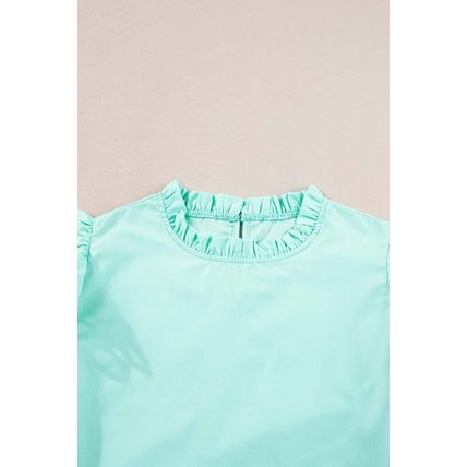 Mint Green Layered Ric Rac Cap Sleeve Frilled Neck Blouse