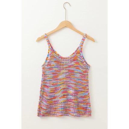 Pink Color Contrast Crochet Loose Fit Sweater Vest