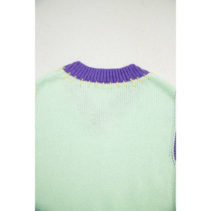 Green Stitched V Neck Color Block Knitted Drop Shoulder Sweater