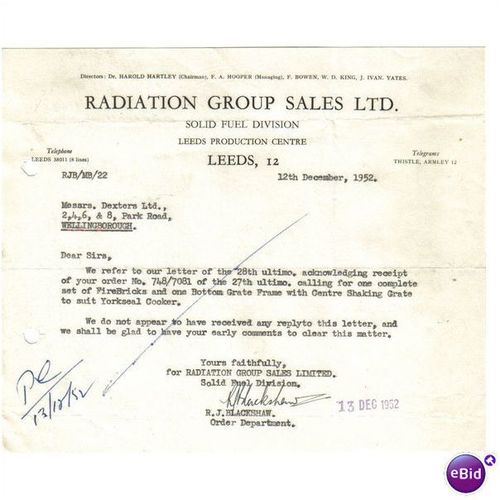 1952 RADIATION GROUP SALES LTD LEEDS 12DEC52