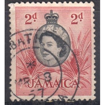 Jamaica 1956 - SG161 - 2d black/red - Queen Elizabeth 11 & Pineapples - used