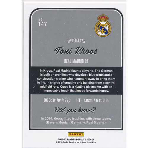 2016 Donruss Soccer 147 Toni Kroos Real Madrid CF