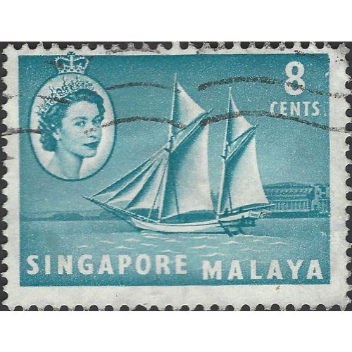 SINGAPORE, Elizabeth II, Palari, blue-green 1955, 8c