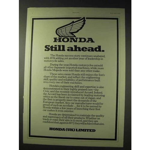 1977 Honda Motorcycle Ad - Still Ahead