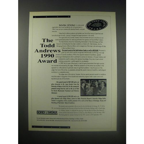 1990 Bord Na Mona Ad - The Todd Andrews 1990 Award