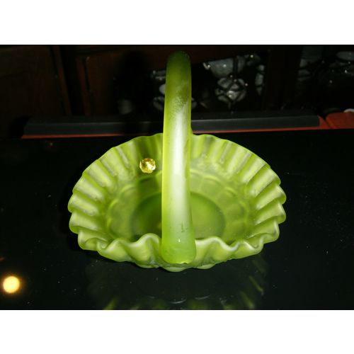 Vintage Authentic Handmade Green Westmoreland Glass Basket