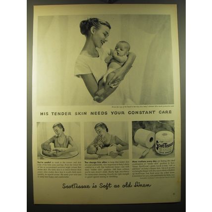1950 Scott ScotTissue Toilet Paper Ad - His tender skin needs your constant care