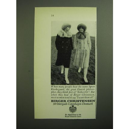 1970 Birger Christensen Fur Coats Ad - When people hear the name Kierkegaard