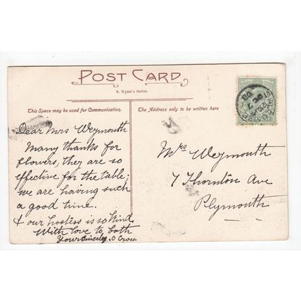 1908 Salcombe Single Ring Postmark on Postcard