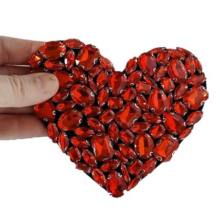Jewelled Heart Sew On Patch Decoration Motif Badge Bright Red Gems P393