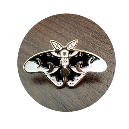 Wiccan Moon Phase Butterfly Pin Badge Black Gold Enamelled 3.5 cm x 2.1 cm BA33