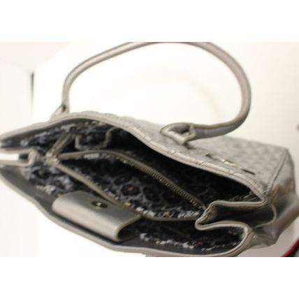 Emma Fox Silver Handbag, Quilted back exterior, double handles