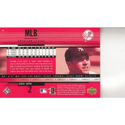 DEREK JETER 2000 AUTOGRAPHED NEW YORK YANKEES HOF WORLD CHAMPION SHORTSTOP CARD
