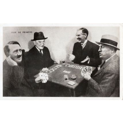 Hitler Playing Game Of Cards Real Photo War Military Comic Postcard