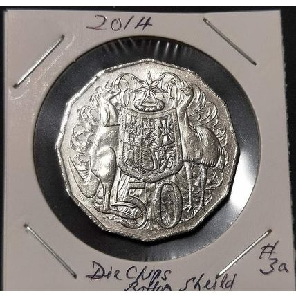 Australia 2014 50c Coat of Arms 'Die Chips on Roo's (L) Leg and (Bottom) Shield