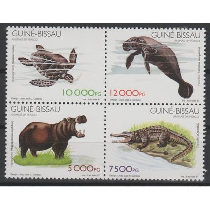 Guinée Bissau 1997 Mi. 1249 - 1251 Fauna Mammals menacée Block of 4 stamps MNH