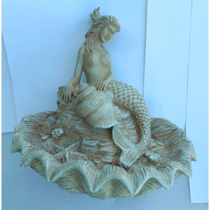 NEW MERMAID & SEASHELL INDOOR TABLE-TOP POLYRESIN WATER FOUNTAIN - 10 1/2 " TALL