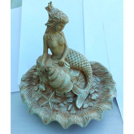 NEW MERMAID & SEASHELL INDOOR TABLE-TOP POLYRESIN WATER FOUNTAIN - 10 1/2 " TALL