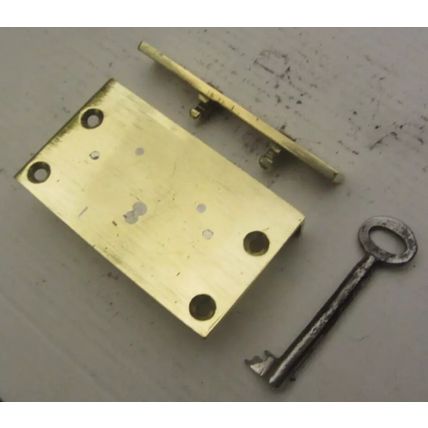 Old Box Chest Lock Victorian Brass 4 Lever Has 1 Working Key and Locking Plate