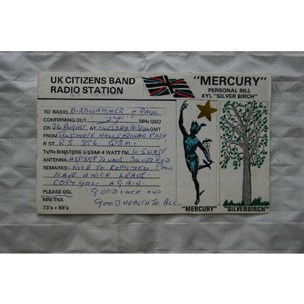 QSL Card Mercury, Personal Bill, XYL Silver Birch