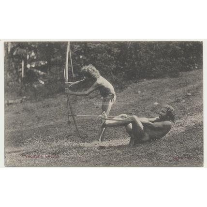 Ceylon Sri Lanka Veddahs Hunting Early 20th C. RPPC "Skeen photo"