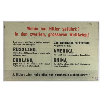 Original WW2 British Air Drop Propaganda Leaflet. - Code G.6 [1942].