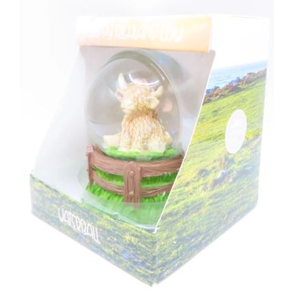 Highland Cow Snow Globe Glitter with a Pink Floral Headband 9 CM Gift Home Decor