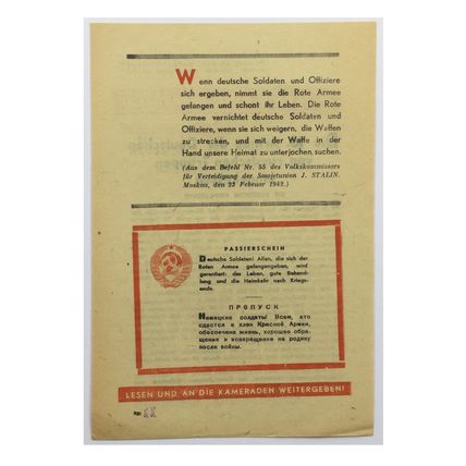 Original WW2 Soviet/Russian Air Drop Propaganda Leaflet. - Code 930. - 1942.