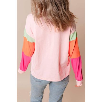 Pink Christmas Santa Claus Graphic Colorblock Patchwork Top